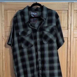 DIXXON Black & Olive Green Short-Sleeve Plaid Button-Up Shirt